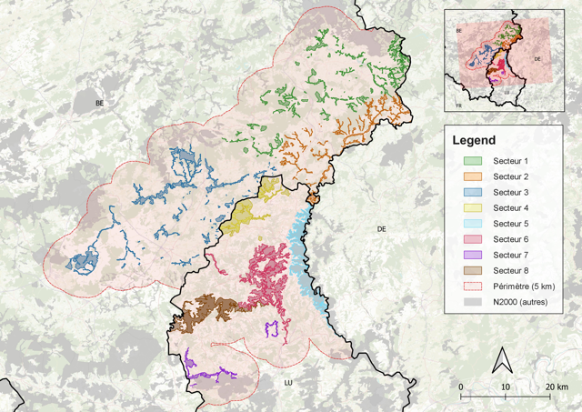 La zone des Ardennes belges et de l'Eislek luxembourgeois.